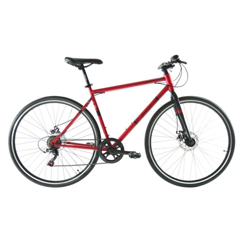 Bicicleta  Hibrida DESTREZZA R700C 7V. Shimano Frenos Doble Disco Mecanico Acero Rojo/Negro Talla:53