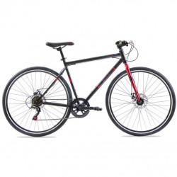 Bicicleta Hibrida DESTREZZA R700C 7V. Shimano Frenos Doble Disco Mecanico Acero Negro/Rojo Talla:53