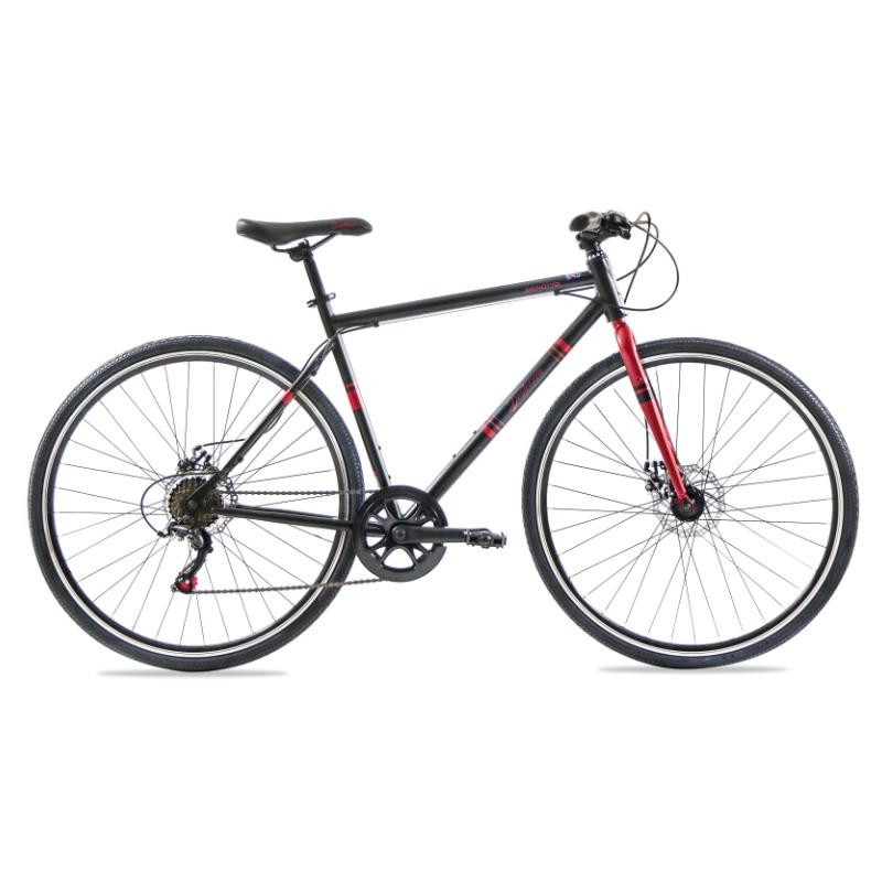 Bicicleta Hibrida DESTREZZA R700C 7V. Shimano Frenos Doble Disco Mecanico Acero Negro/Rojo Talla:53