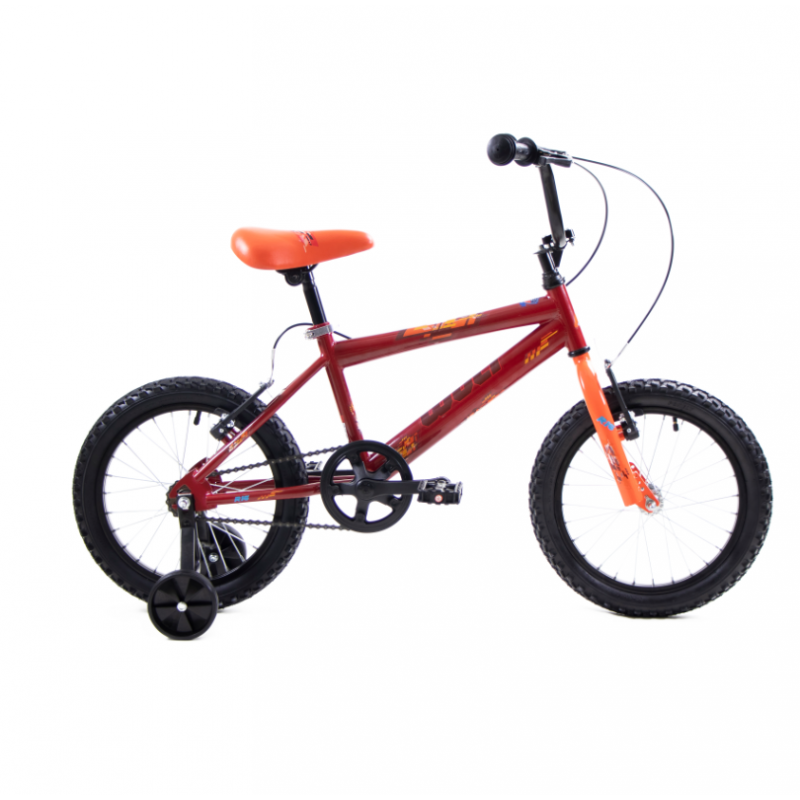 Bicicleta WOLF Cross R16 1V. Niño Frenos ”V” Ruedas Laterales Acero Guinda/Naranja Talla:UN